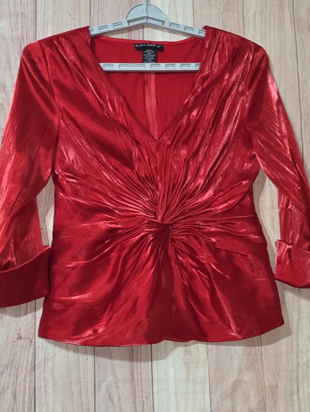 Cache Shiny Red Knot-Front Vintage  V-Neck Blouse Size 149